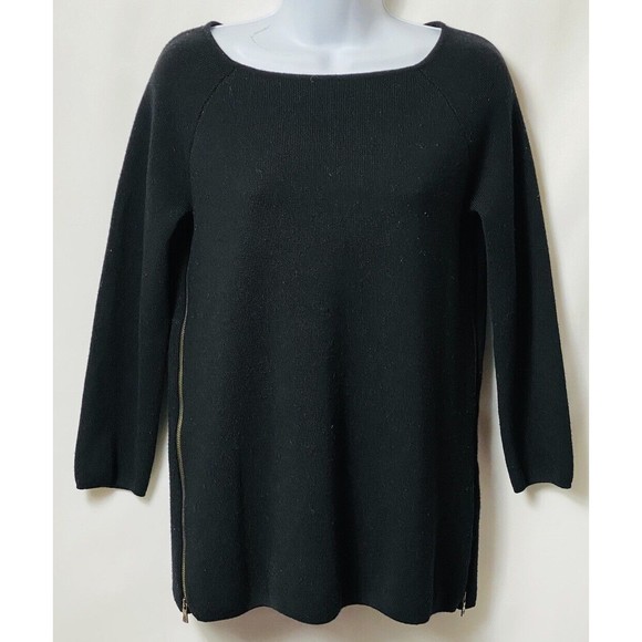 Tory Burch Merino Wool Black Zip Up Sides Sweater Size Small - Picture 1 of 6